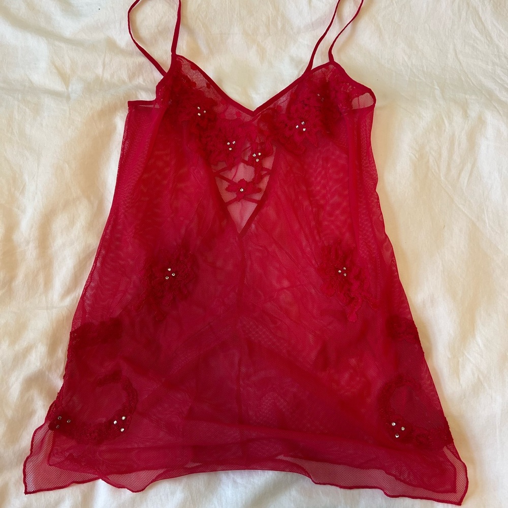 victoria’s secret red embroidered slip dress